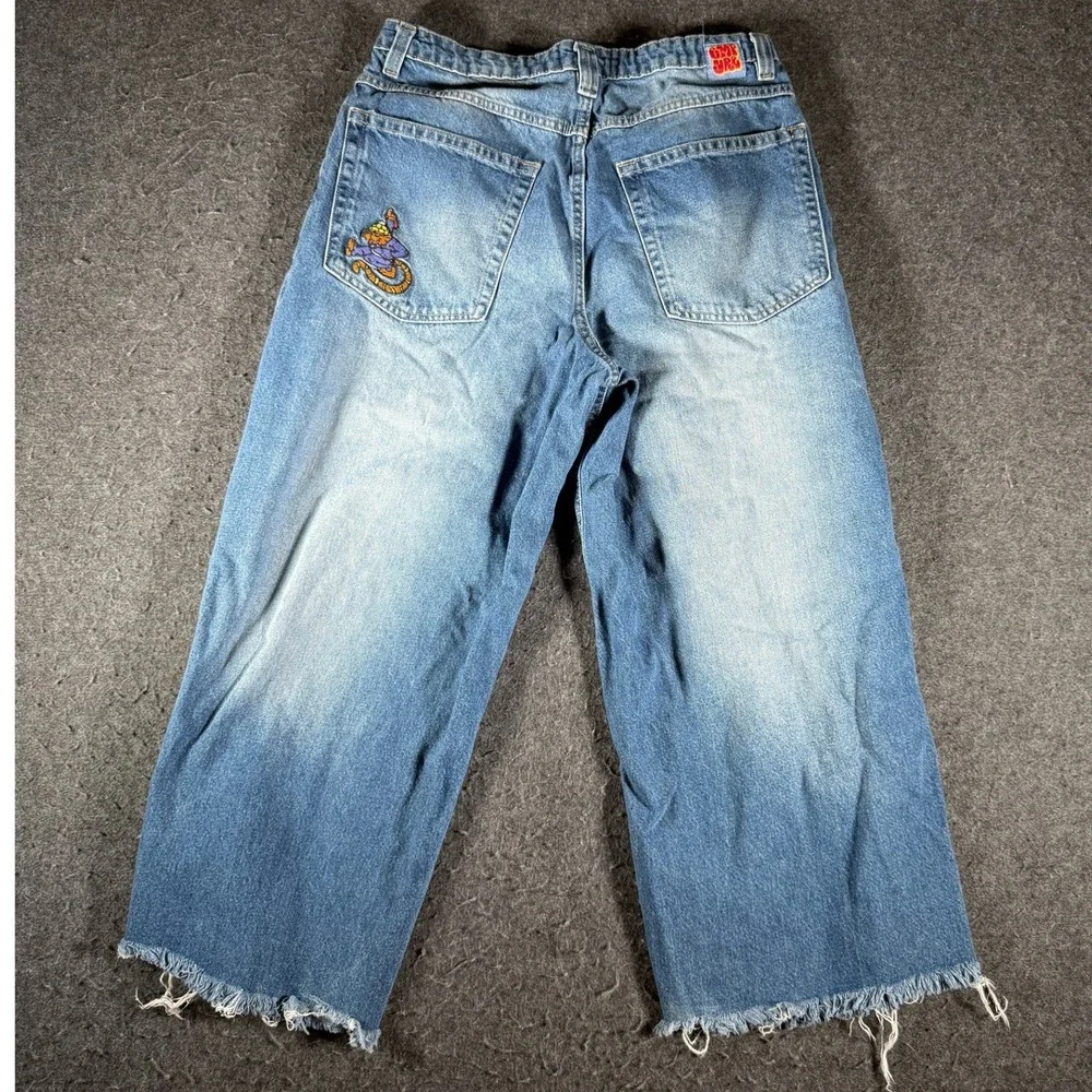 Empyre Pallor Blue Ultra Wide Skate Jeans Mens 32 Baggy Cat Embroidered Cut Hem